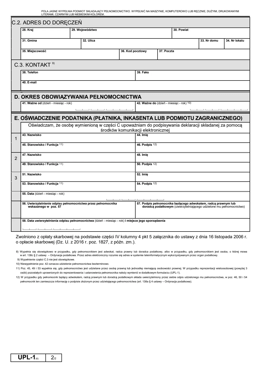 UPL-1 power of attorney to sign e-filed tax returns (2026) UPL-1 Pełnomocnictwo do podpisywania deklaracji składanej za pomocą środków komunikacji elektronicznej — page 2 of 2