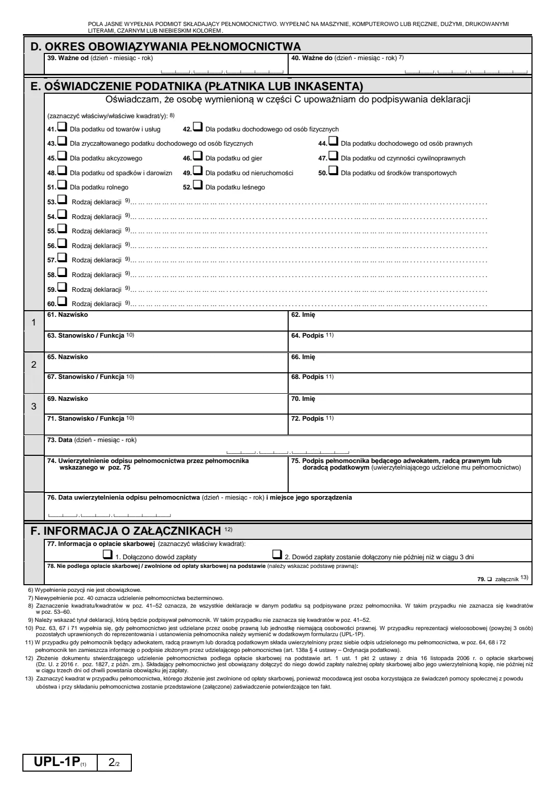 UPL-1P power of attorney to sign paper tax returns (2026) UPL-1P Pełnomocnictwo do podpisywania deklaracji składanej w postaci papierowej — page 2 of 2