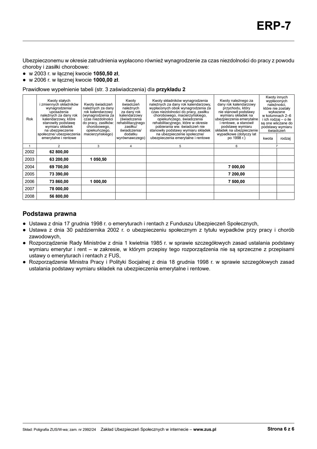 ZUS ERP-7 certificate of employment and pay (2026) ERP-7 Zaświadczenie o zatrudnieniu i wynagrodzeniu (employer's certificate of employment and pay, for a pension claim) — page 10 of 10
