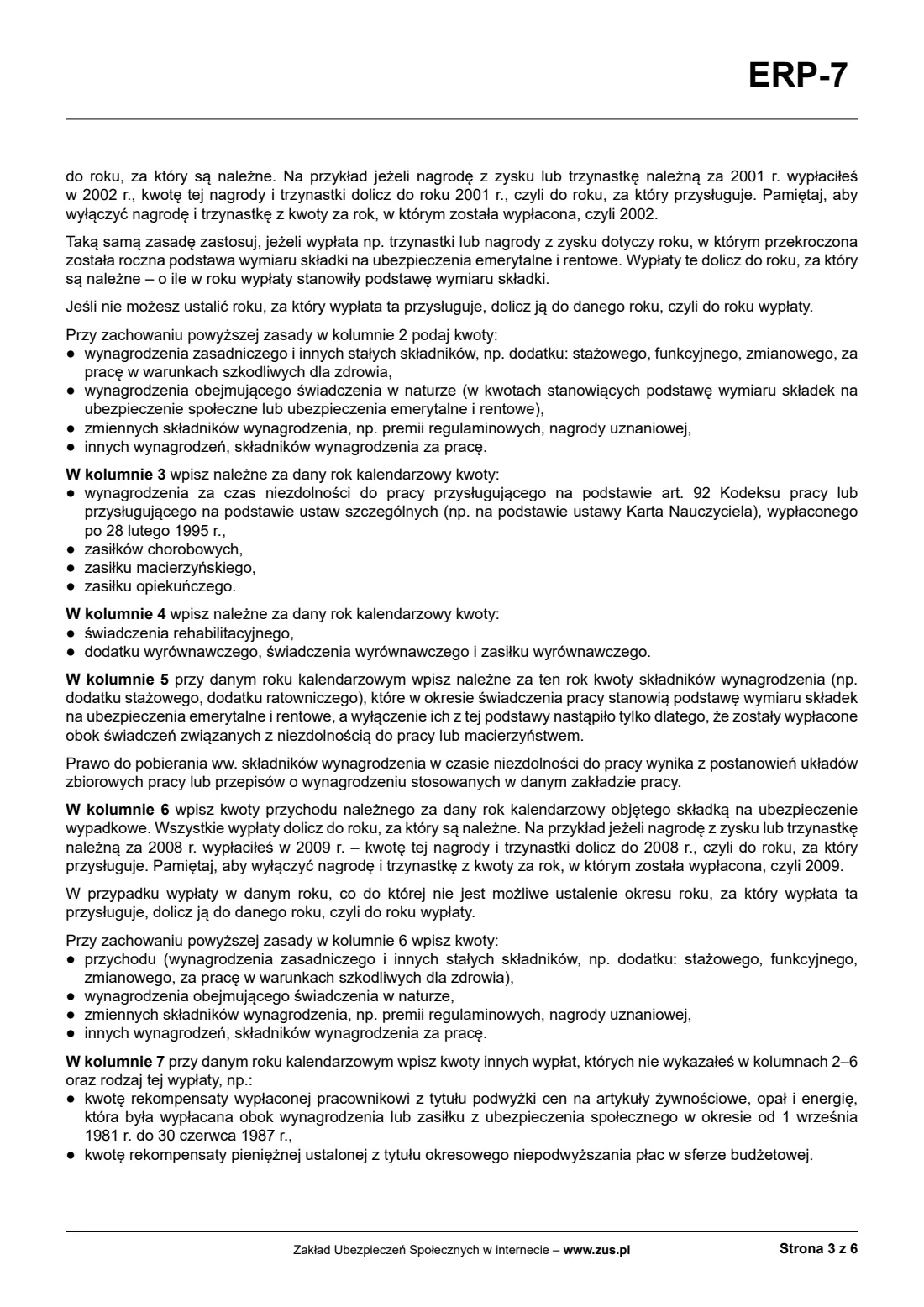 ZUS ERP-7 certificate of employment and pay (2026) ERP-7 Zaświadczenie o zatrudnieniu i wynagrodzeniu (employer's certificate of employment and pay, for a pension claim) — page 7 of 10