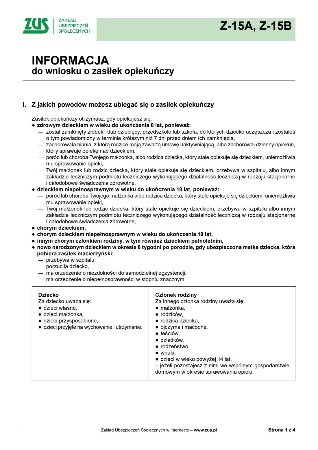 ZUS Z-15A childcare allowance claim (2026) Wniosek o zasiłek opiekuńczy z powodu sprawowania opieki nad dzieckiem (Z-15A) — page 6 of 9