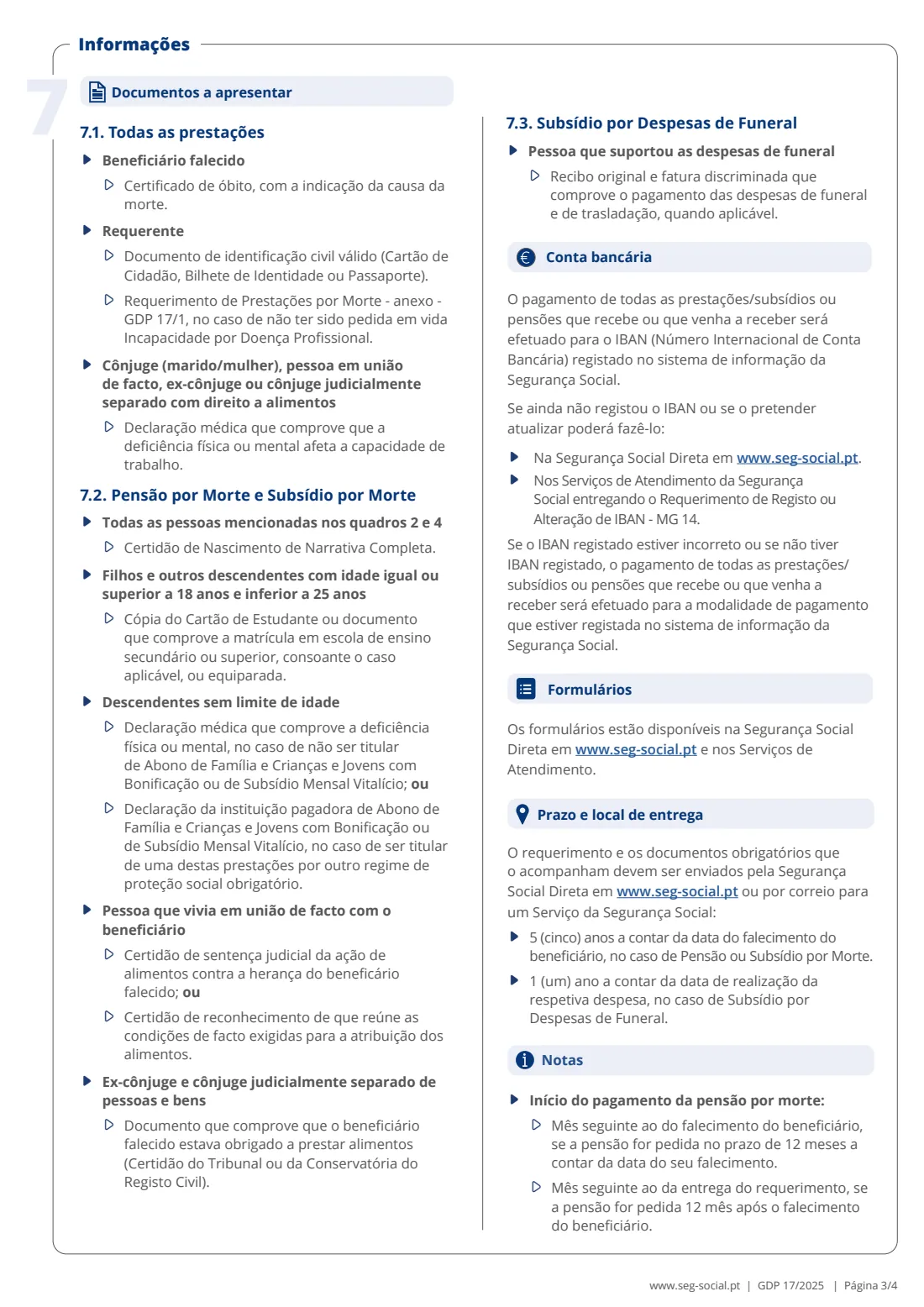 GDP 17 death benefits (occupational disease) (2025) Application for death benefits: survivor's pension, death grant and funeral expenses allowance (Requerimento de Prestações por Morte — Pensão por Morte, Subsídio por Morte, Subsídio por Despesas de Funeral, GDP 17) — page 3 of 4