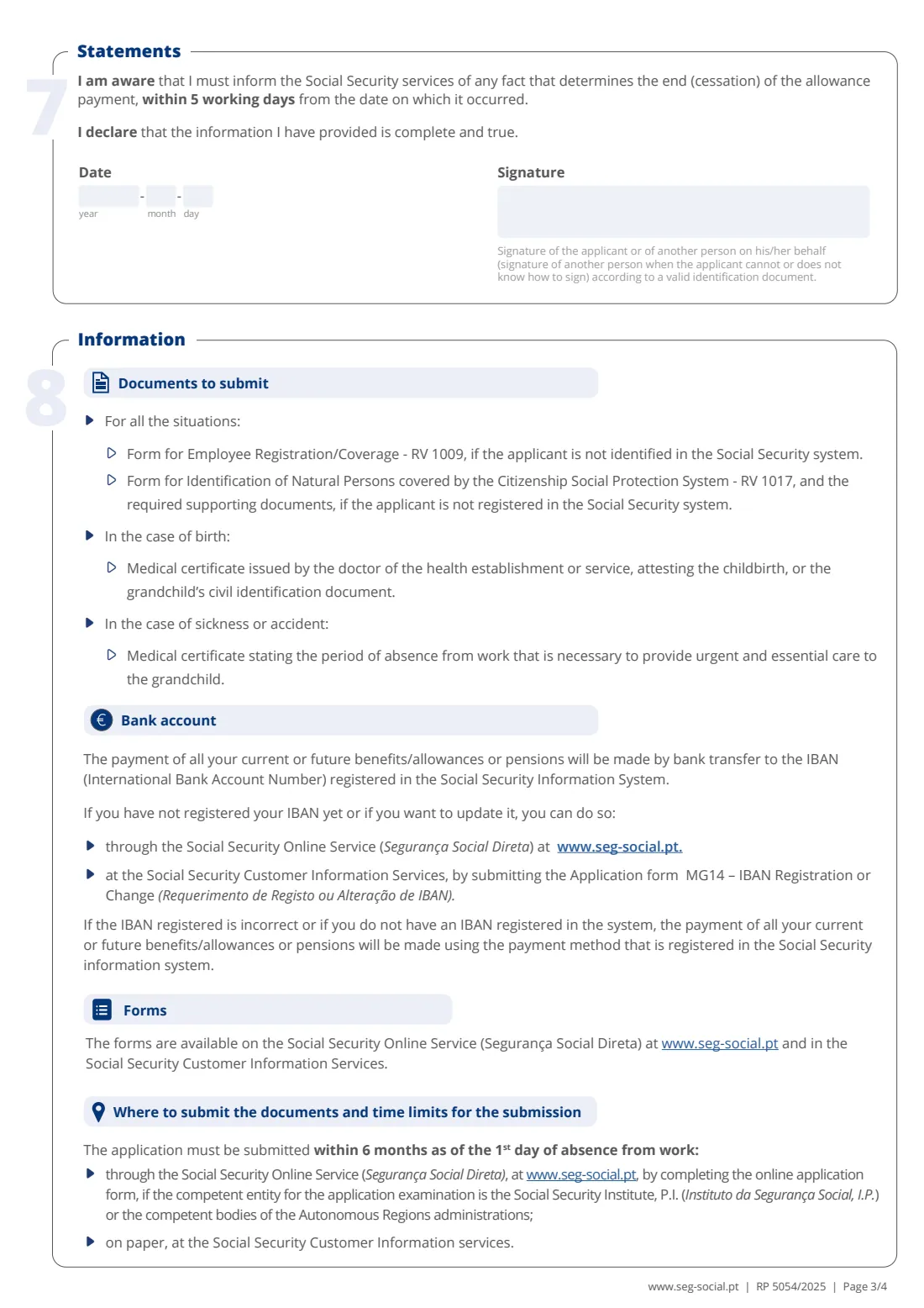 RP 5054 grandchild care allowance (2025) Application for the Grandchild Care Allowance (RP 5054) — Social Protection in Parenting — page 3 of 4