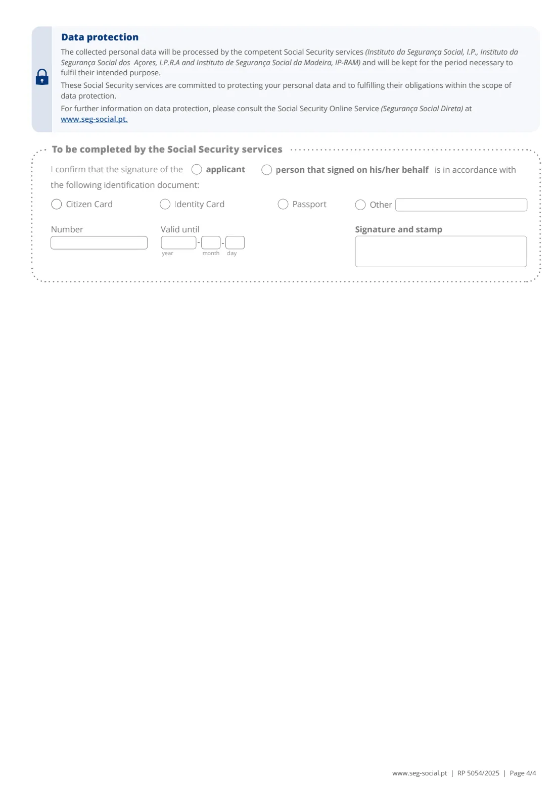 RP 5054 grandchild care allowance (2025) Application for the Grandchild Care Allowance (RP 5054) — Social Protection in Parenting — page 4 of 4