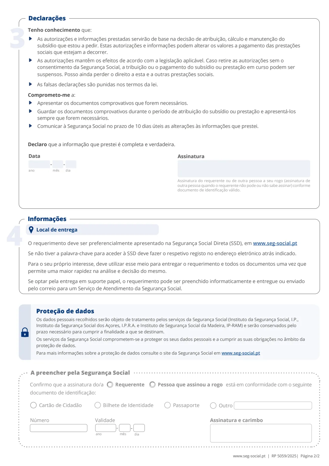 RP 5059 - Unemployment benefit increase for families (2025) Requerimento de Majoração do montante do Subsídio de Desemprego, do Subsídio por Cessação de Atividade ou do Subsídio por Cessação de Atividade Profissional (RP 5059) — page 2 of 2