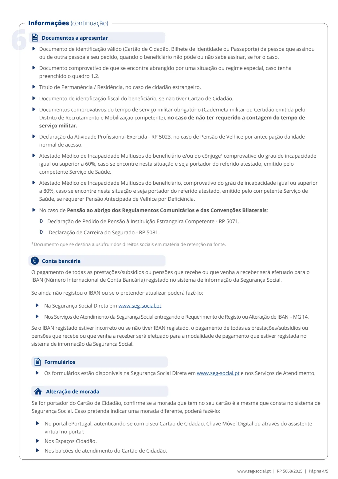 RP 5068 old-age pension claim (2025) Requerimento de Pensão de Velhice (RP 5068) — page 4 of 5
