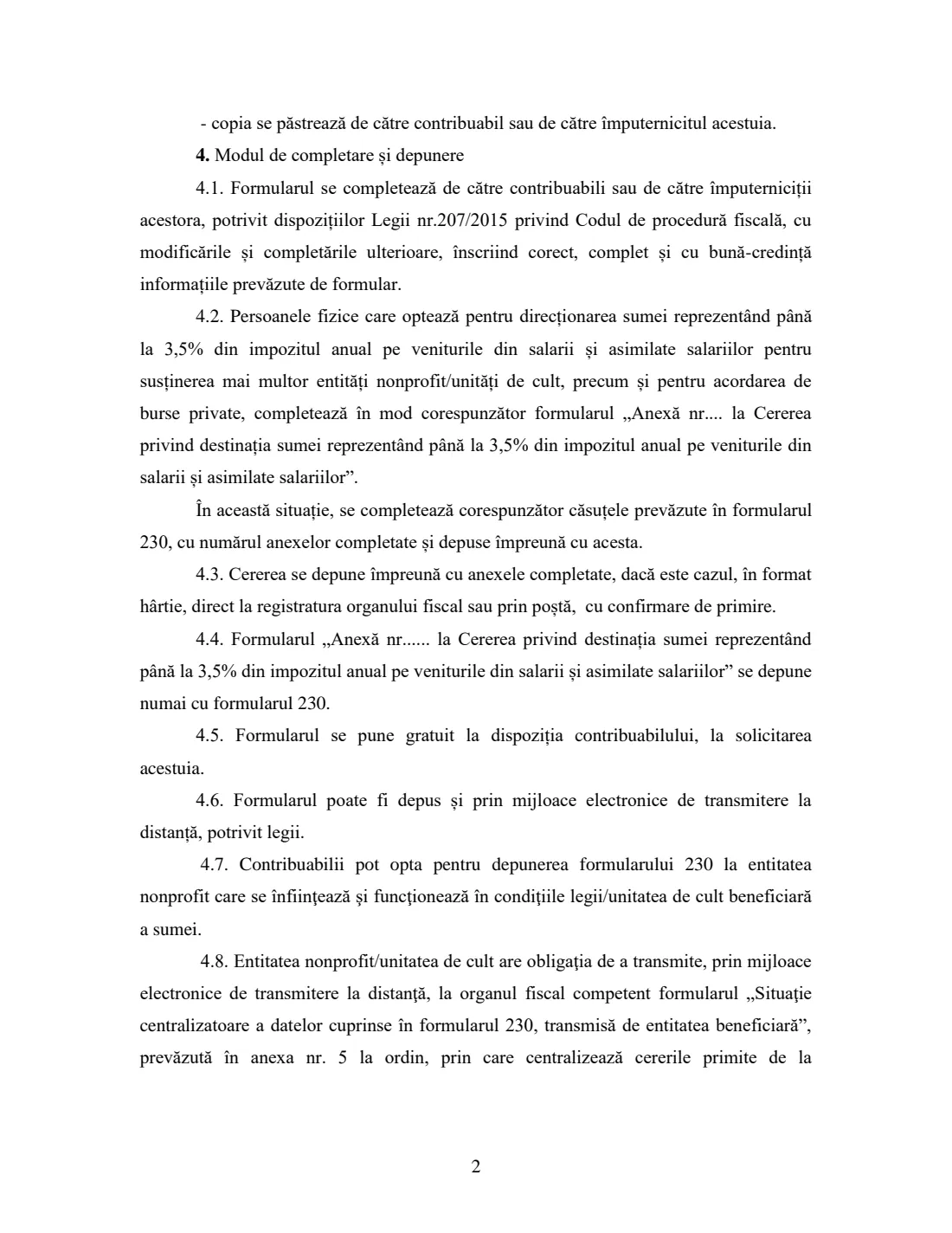 Formular 230 — redirect 3.5% of income tax (2025) Cerere privind destinația sumei reprezentând până la 3,5% din impozitul anual pe veniturile din salarii și asimilate salariilor (Formular 230) — page 4 of 7
