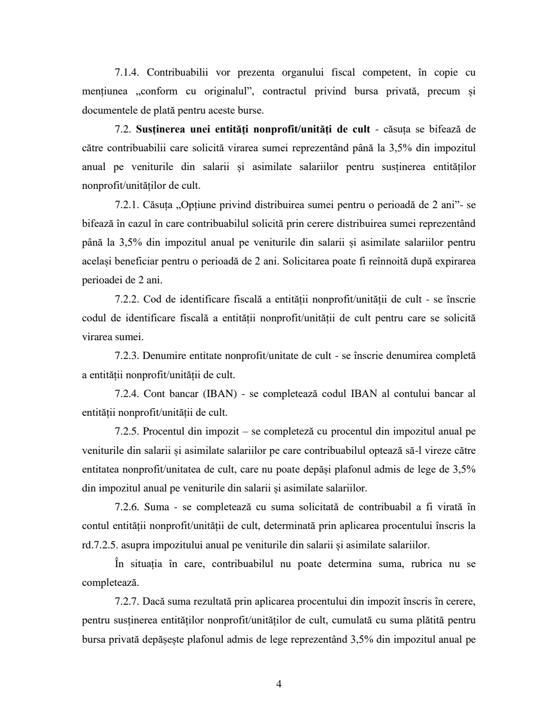 Formular 230 — redirect 3.5% of income tax (2025) Cerere privind destinația sumei reprezentând până la 3,5% din impozitul anual pe veniturile din salarii și asimilate salariilor (Formular 230) — page 6 of 7