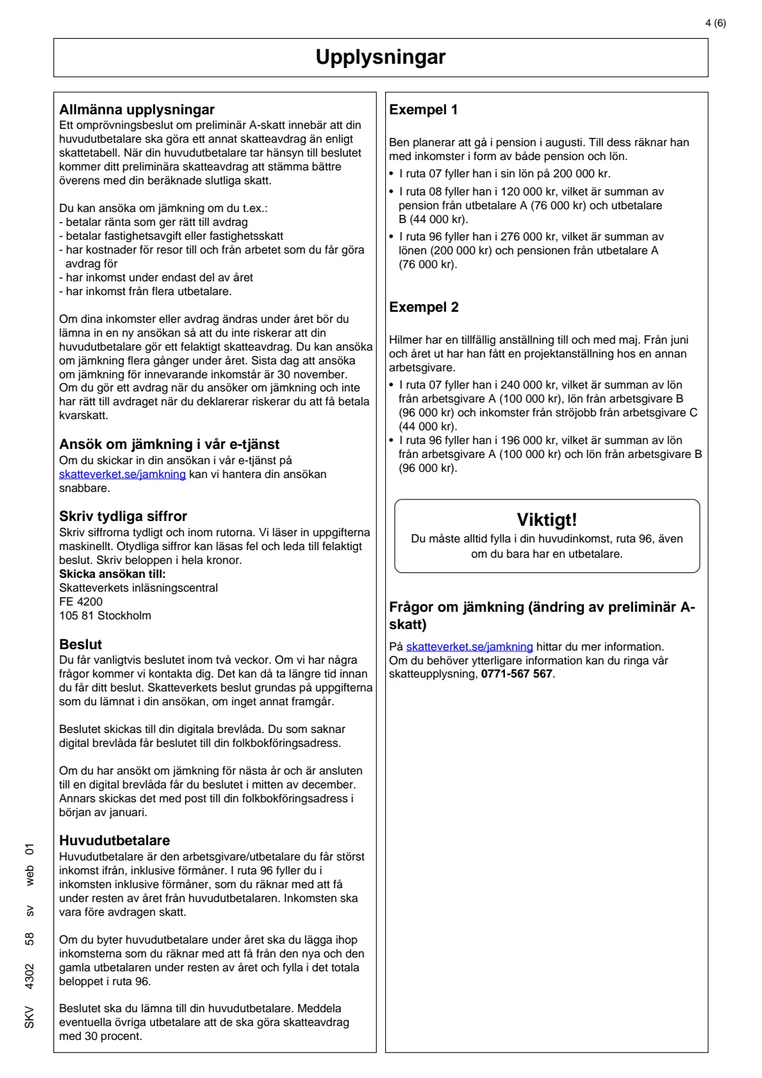 SKV 4302 - Adjustment of preliminary tax (jämkning) (2026) Jämkning - Ändring av preliminär A-skatt (SKV 4302) — page 4 of 6
