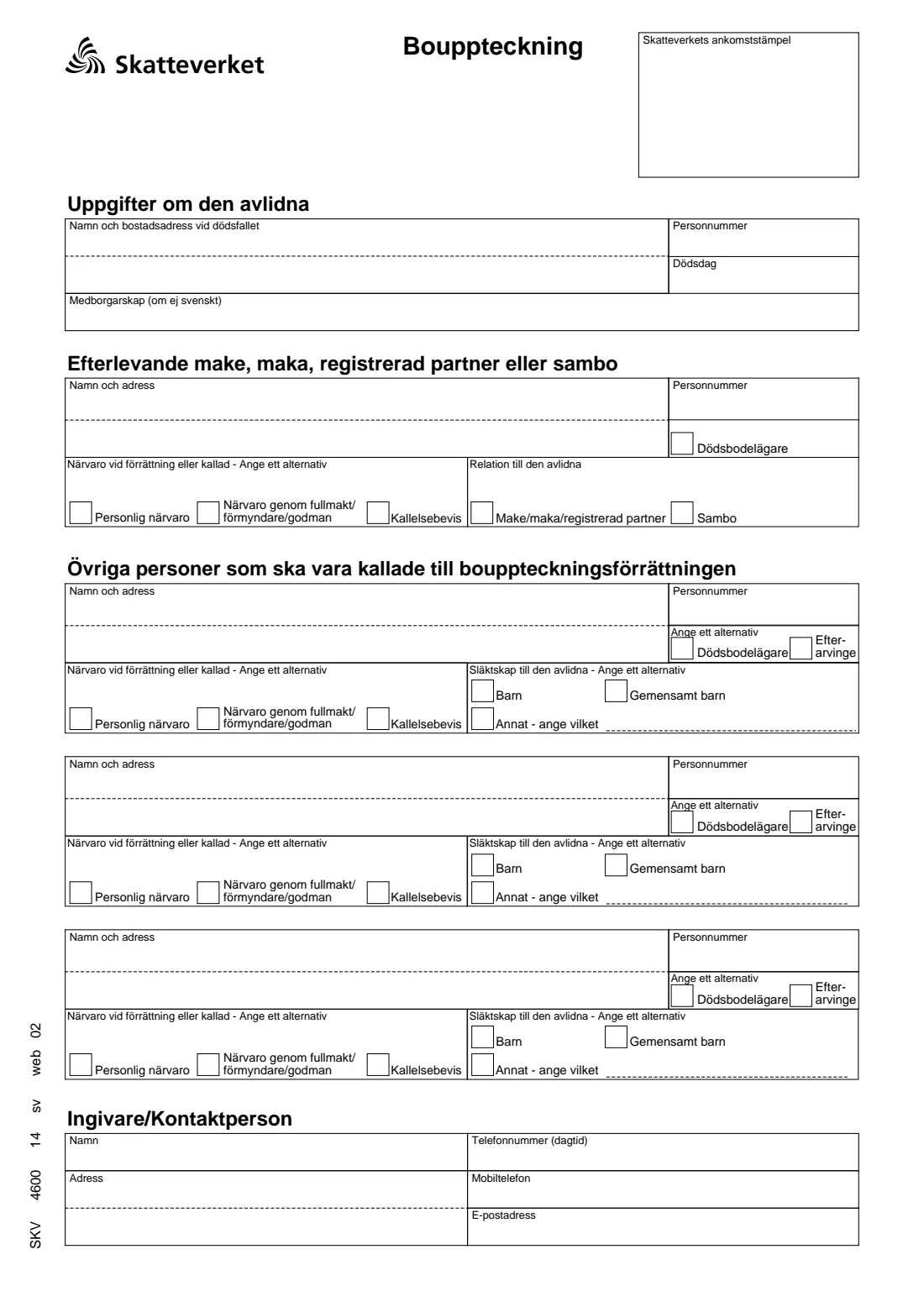 SKV 4600 - Estate inventory (bouppteckning) (2026) Estate inventory (Bouppteckning) — SKV 4600 — page 2 of 7