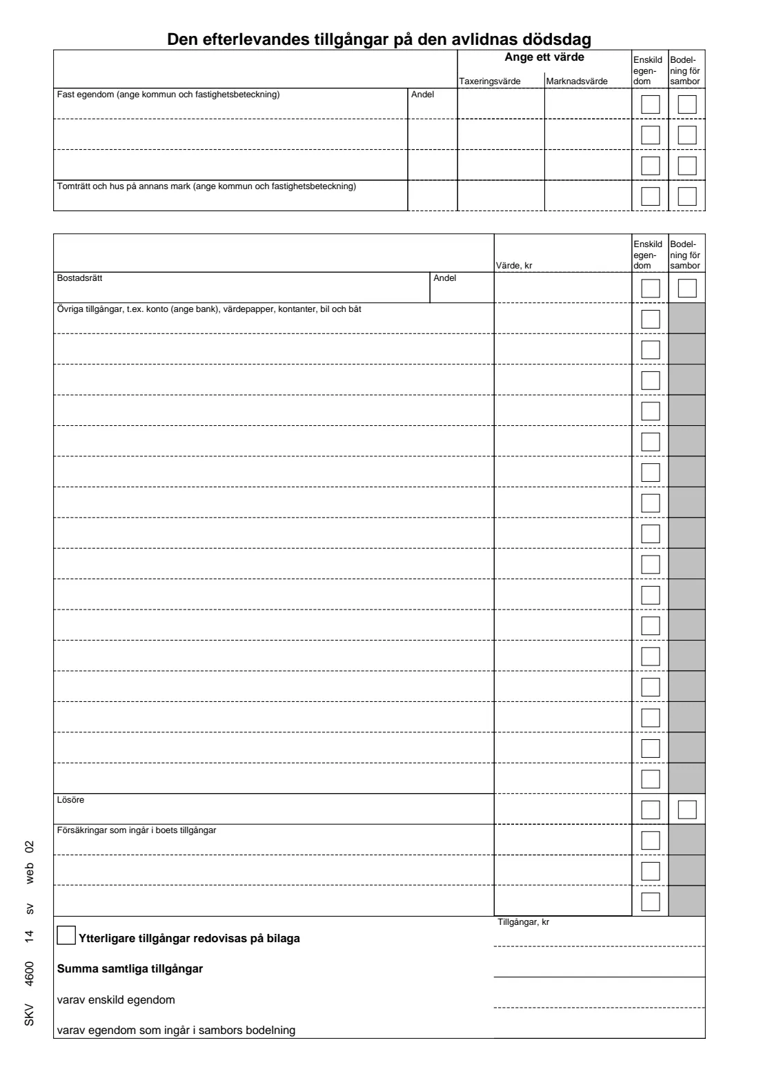 SKV 4600 - Estate inventory (bouppteckning) (2026) Estate inventory (Bouppteckning) — SKV 4600 — page 5 of 7