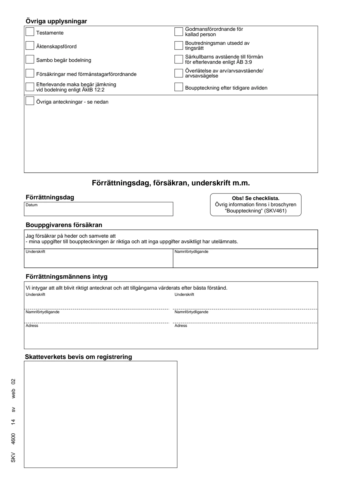 SKV 4600 - Estate inventory (bouppteckning) (2026) Estate inventory (Bouppteckning) — SKV 4600 — page 7 of 7