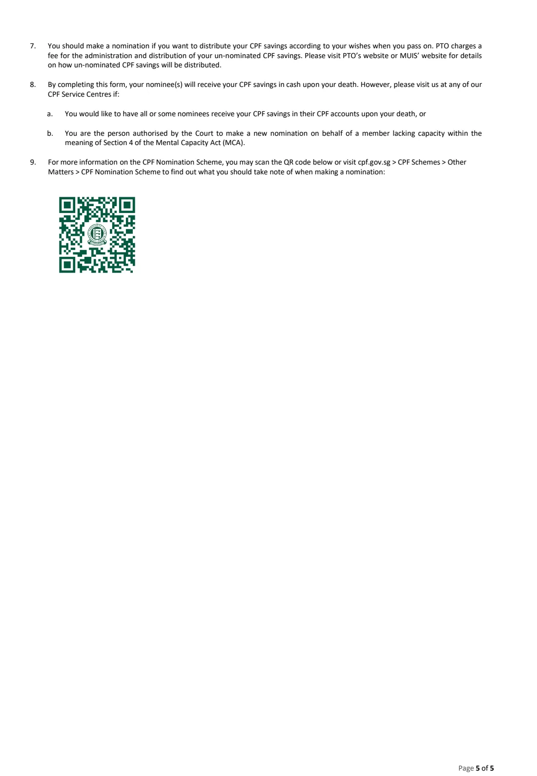 Form 6A(1)-CASH (2024) CPF Nomination Form (cash nomination) — page 5 of 5