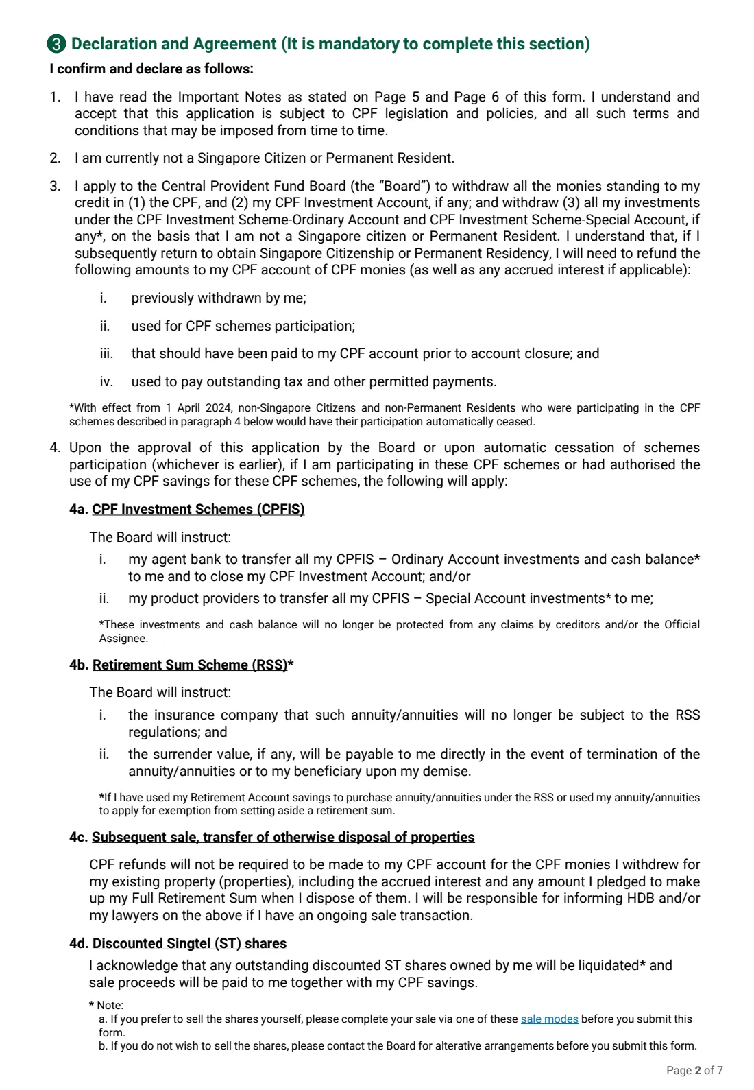 Form CPF-CA (2026) CPF Account Closure for non-Singapore Citizens and non-Permanent Residents — page 2 of 7