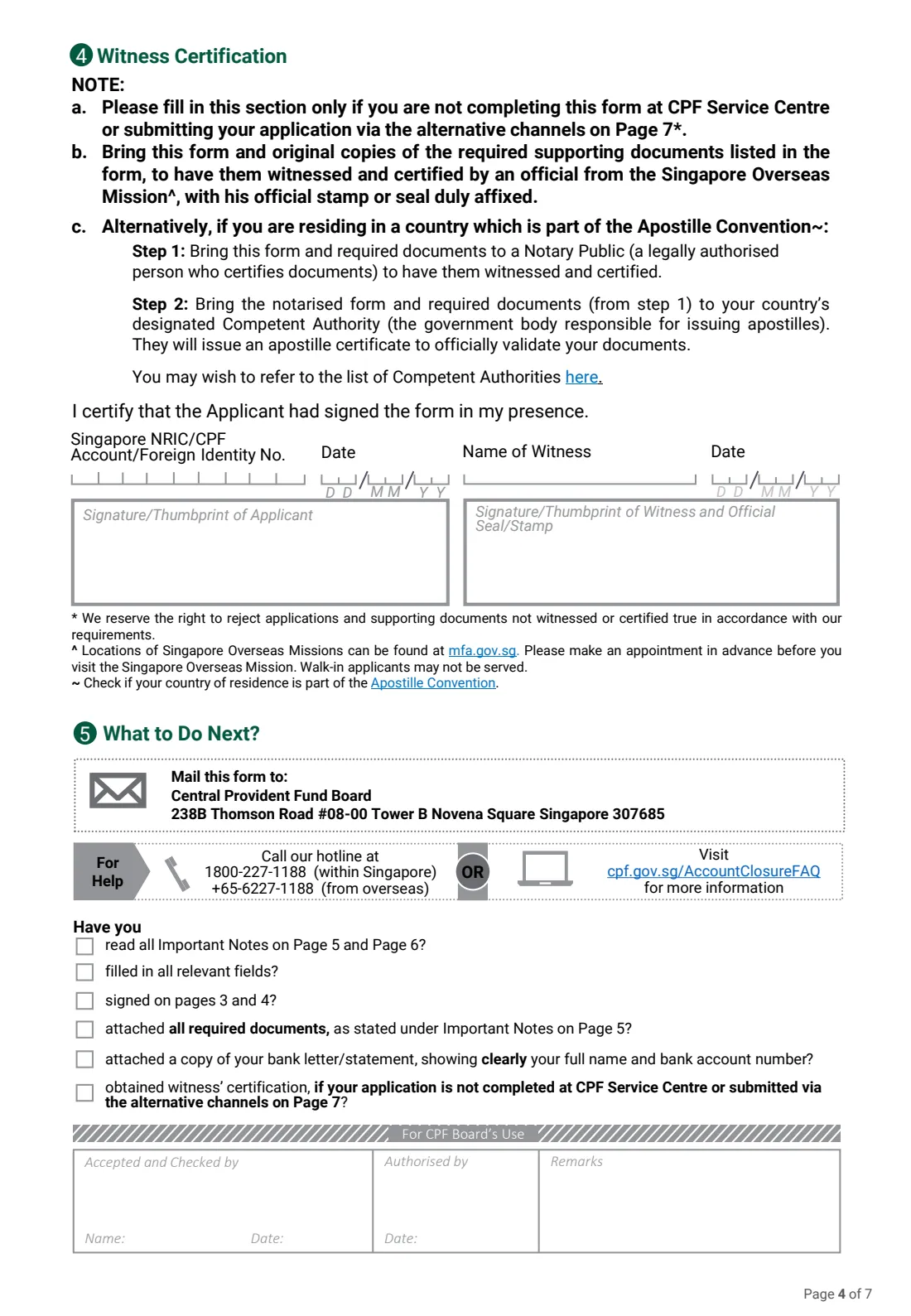 Form CPF-CA (2026) CPF Account Closure for non-Singapore Citizens and non-Permanent Residents — page 4 of 7