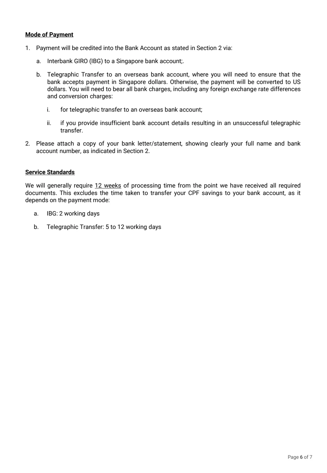Form CPF-CA (2026) CPF Account Closure for non-Singapore Citizens and non-Permanent Residents — page 6 of 7