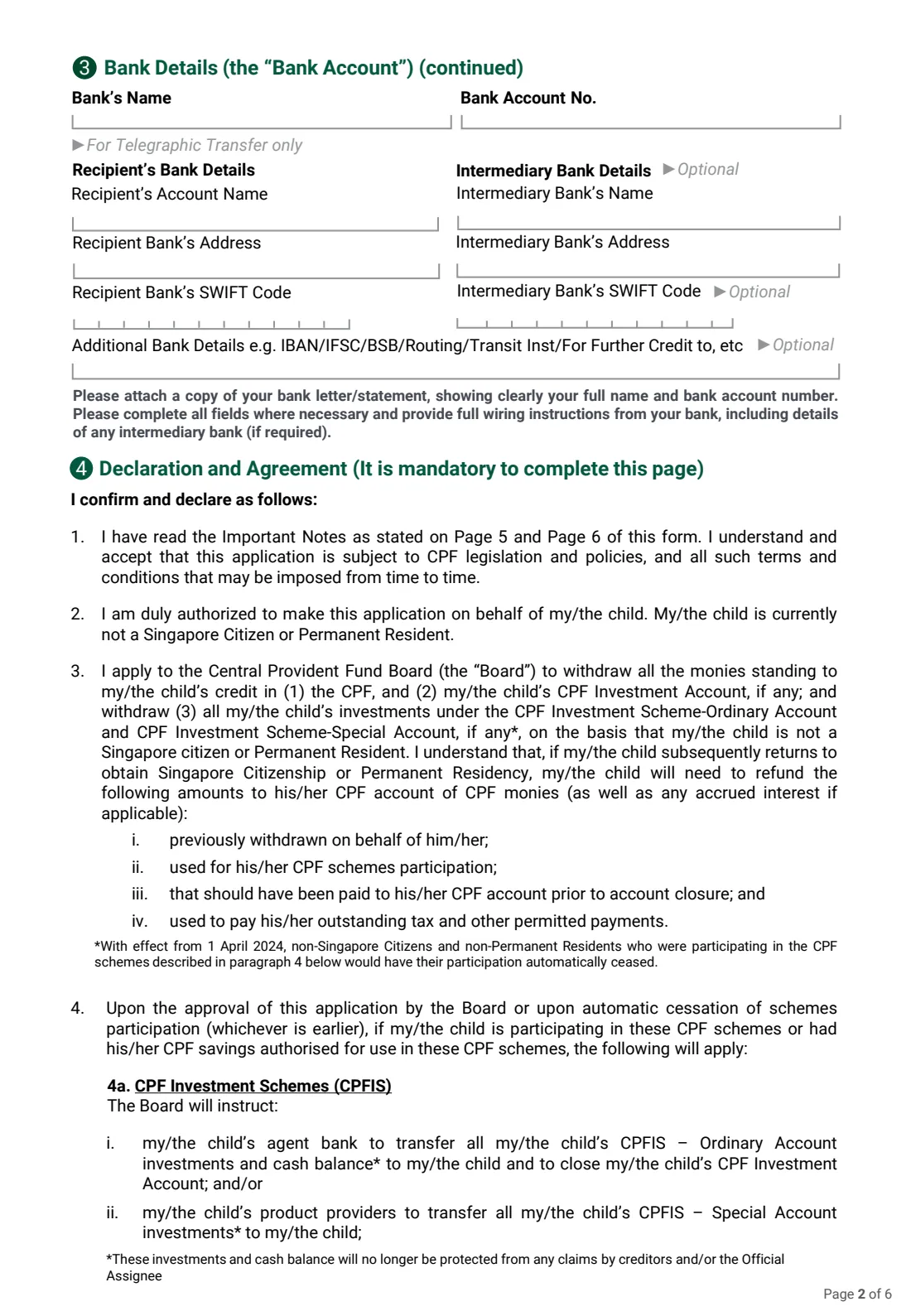 Form CPF-CA(C) (2026) CPF Account Closure for non-Singapore Citizens and non-Permanent Residents (Child) — page 2 of 6