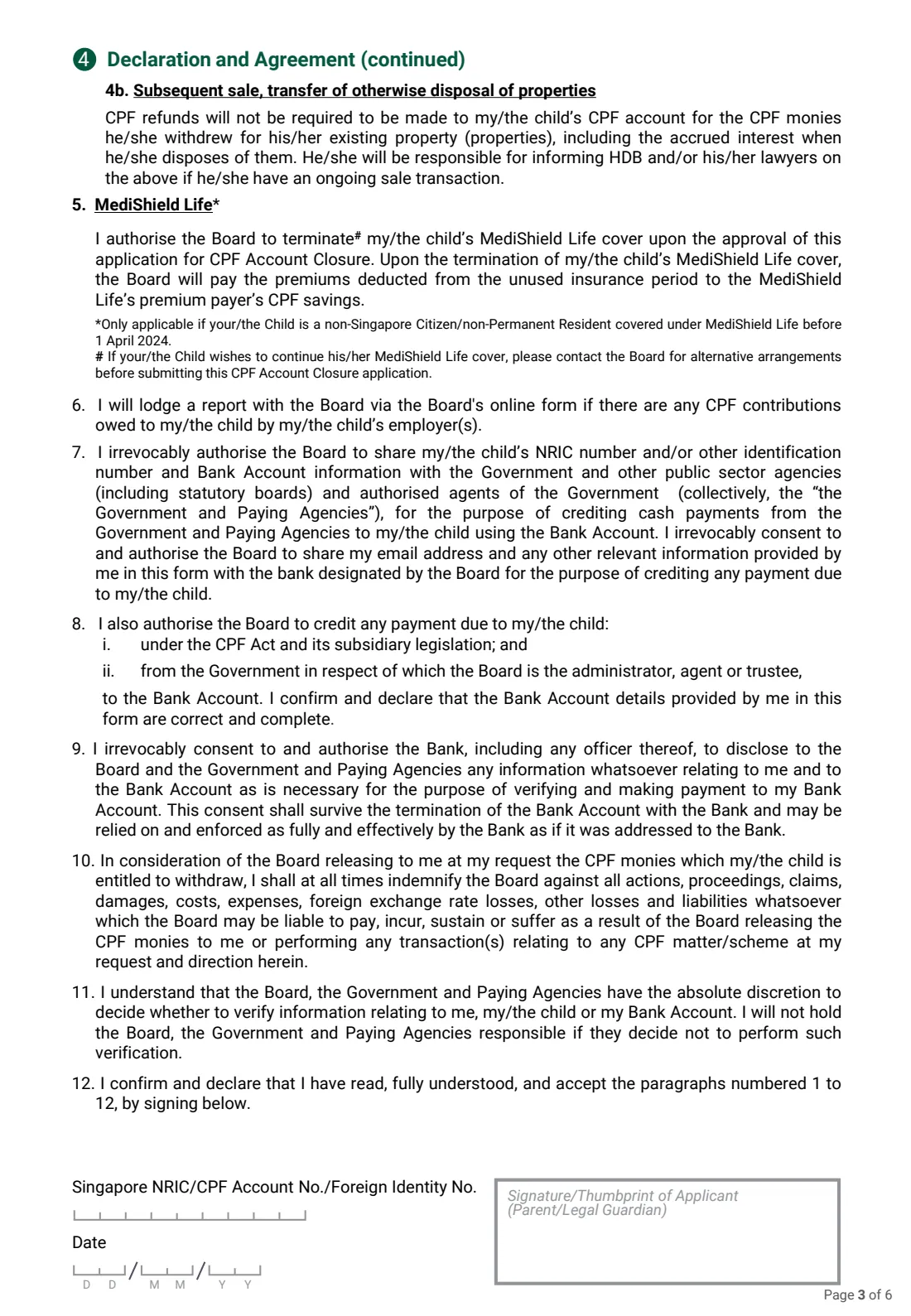Form CPF-CA(C) (2026) CPF Account Closure for non-Singapore Citizens and non-Permanent Residents (Child) — page 3 of 6