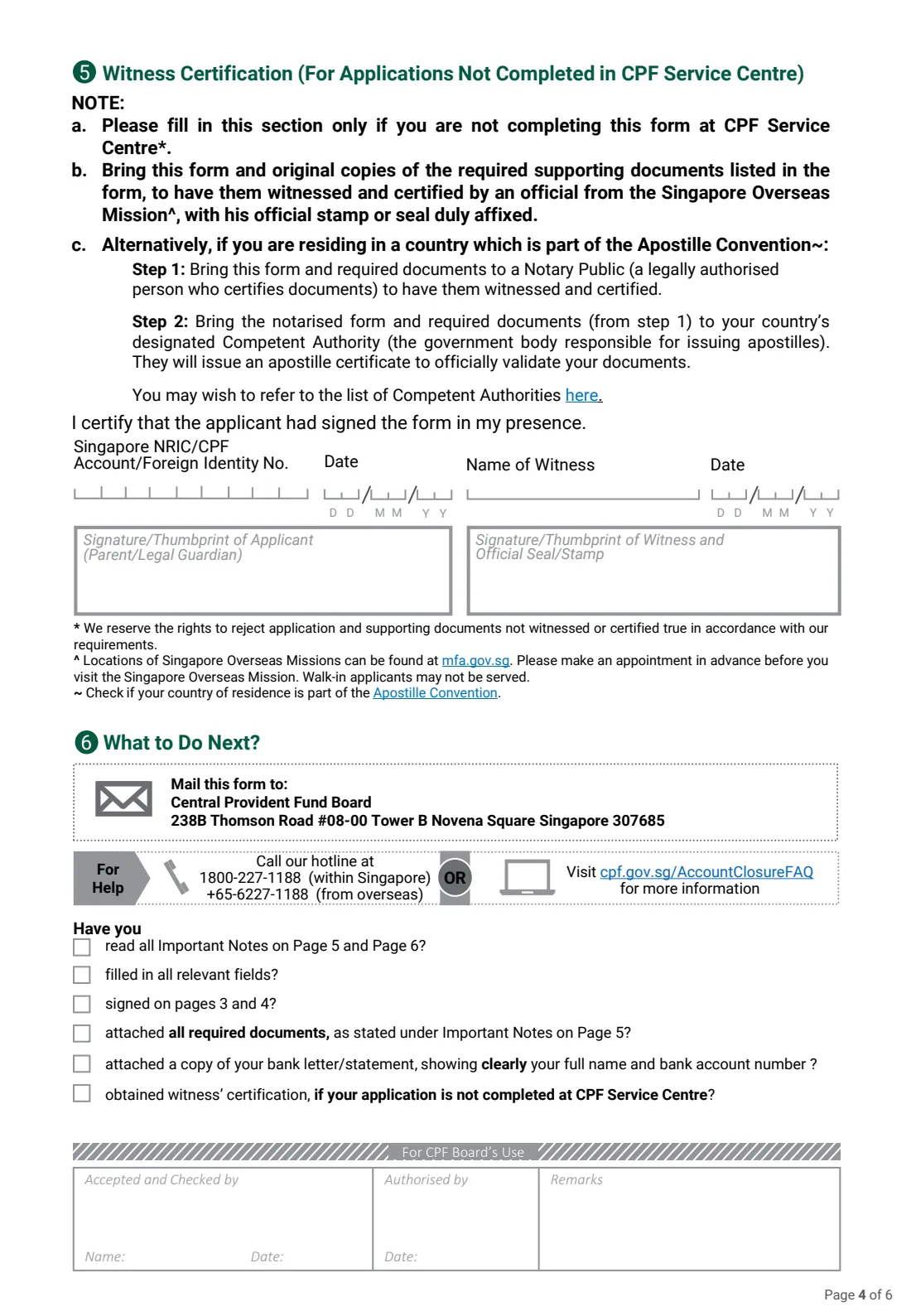 Form CPF-CA(C) (2026) CPF Account Closure for non-Singapore Citizens and non-Permanent Residents (Child) — page 4 of 6