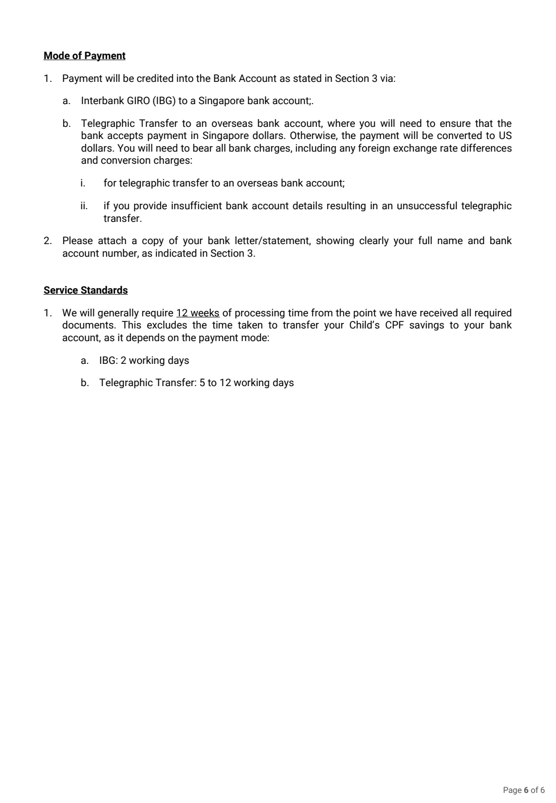 Form CPF-CA(C) (2026) CPF Account Closure for non-Singapore Citizens and non-Permanent Residents (Child) — page 6 of 6