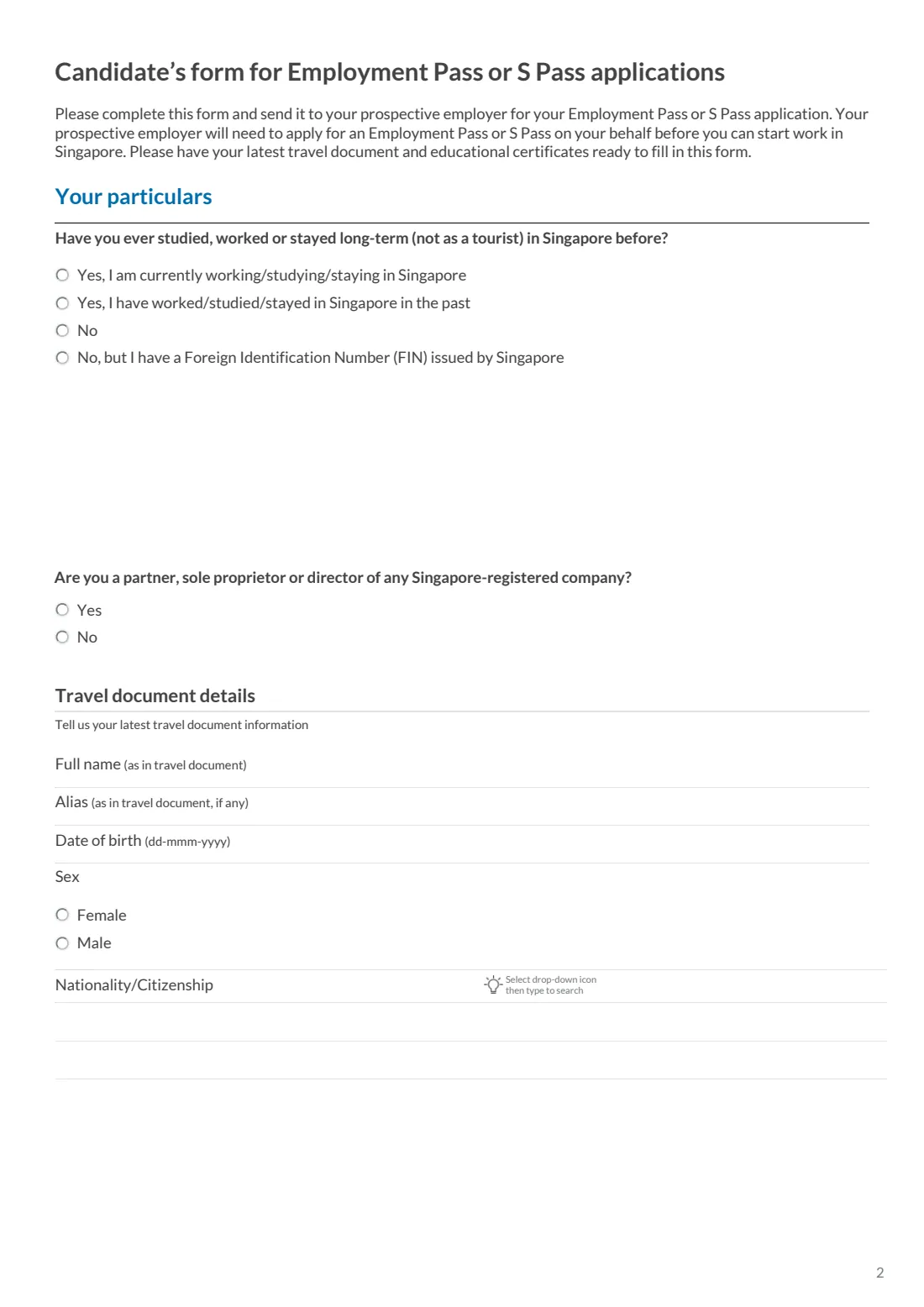 MOM candidate's form (EP / S Pass) (2026) Candidate's form for Employment Pass or S Pass applications — page 2 of 7