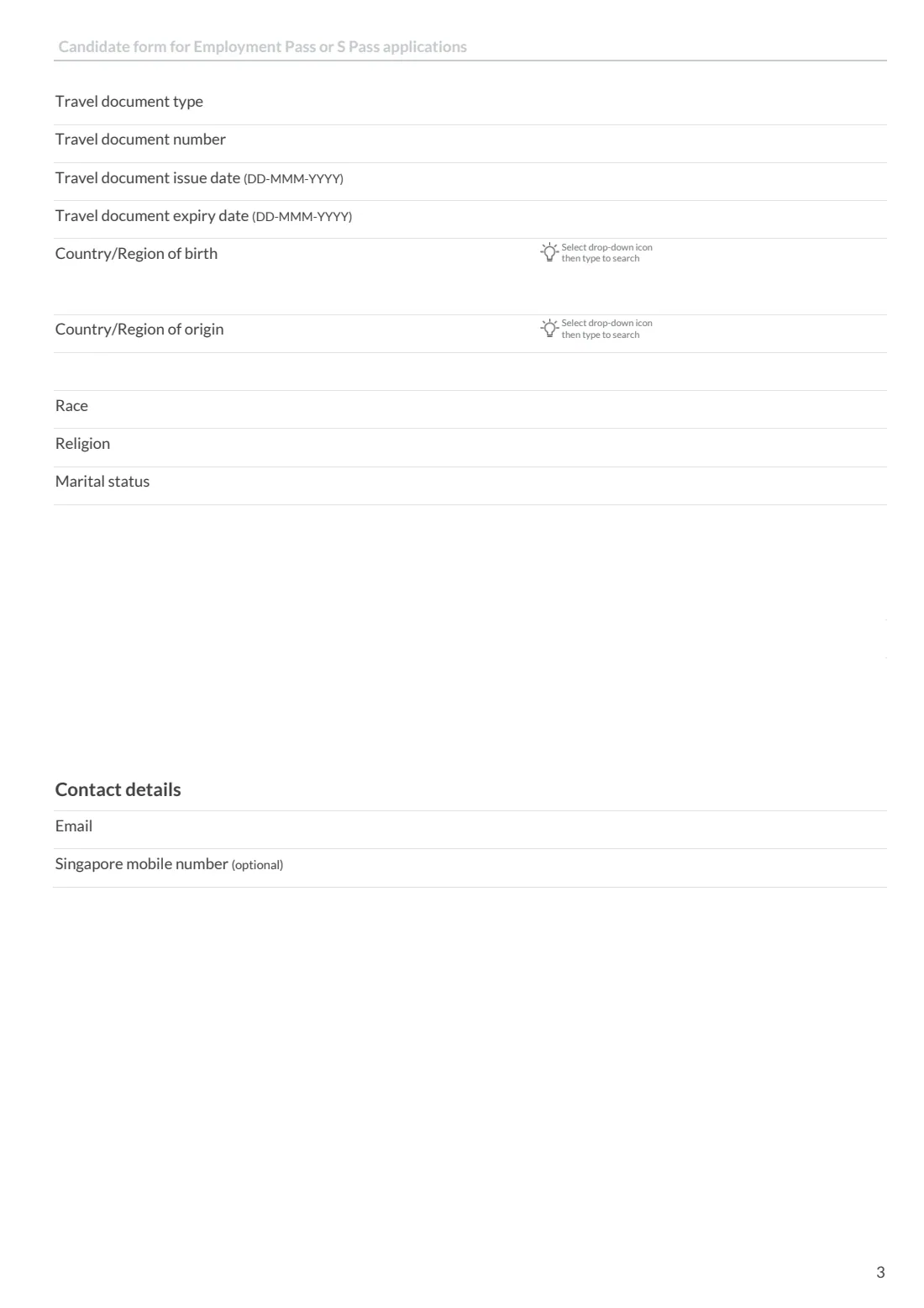 MOM candidate's form (EP / S Pass) (2026) Candidate's form for Employment Pass or S Pass applications — page 3 of 7