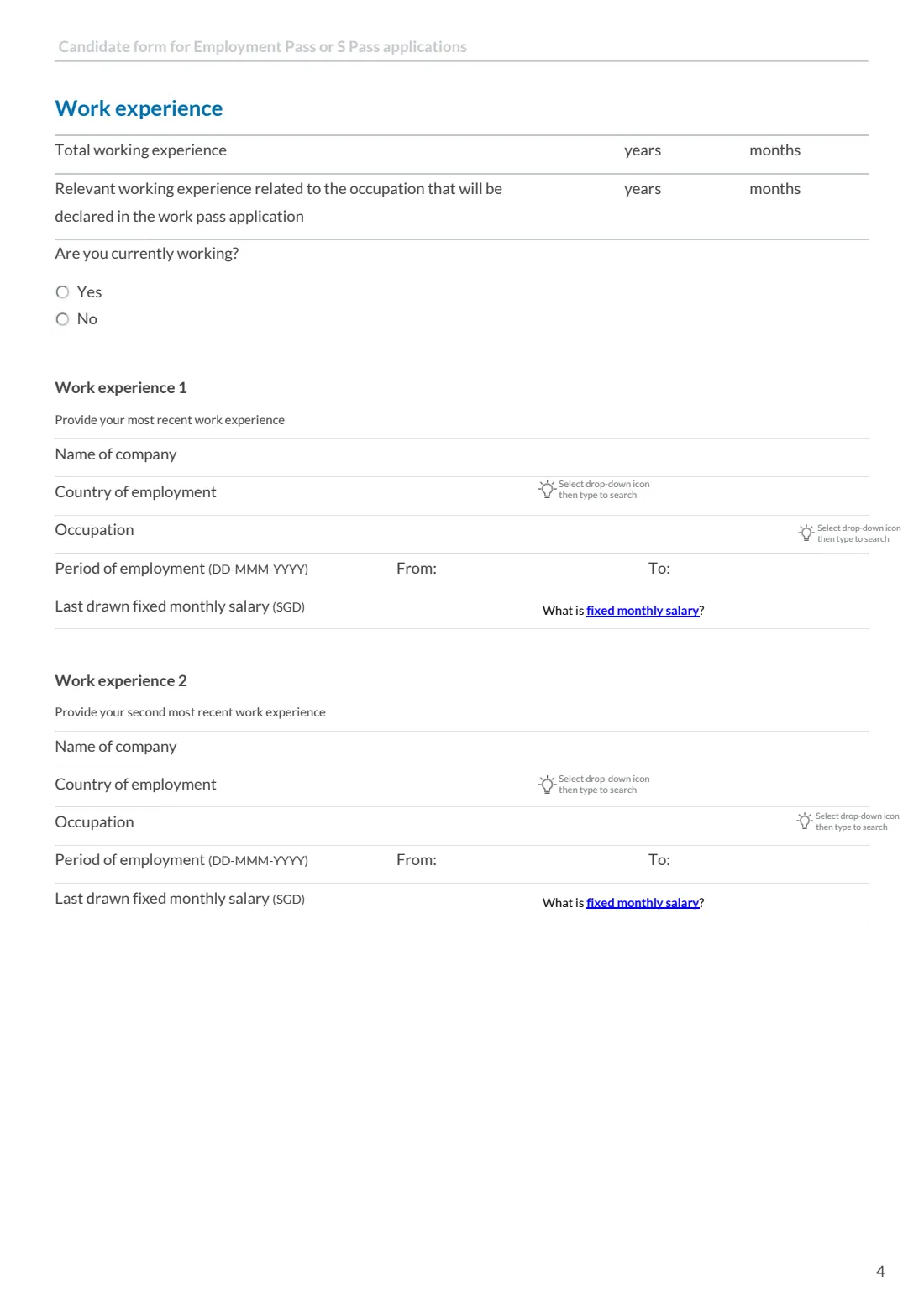 MOM candidate's form (EP / S Pass) (2026) Candidate's form for Employment Pass or S Pass applications — page 4 of 7