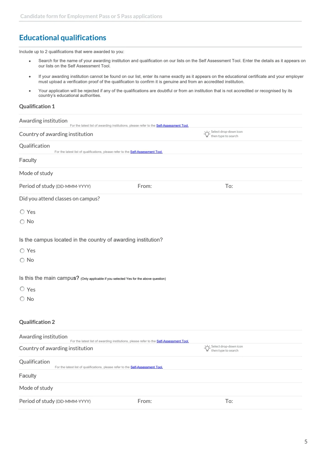 MOM candidate's form (EP / S Pass) (2026) Candidate's form for Employment Pass or S Pass applications — page 5 of 7