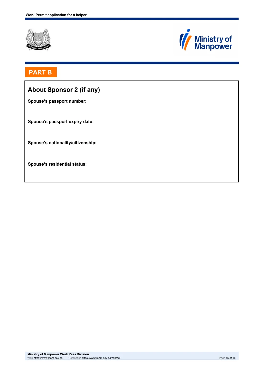 MOM Work Permit application for a helper (2026) Work Permit application for a helper (migrant domestic worker), including the Sponsorship and Joint Income schemes — page 15 of 18