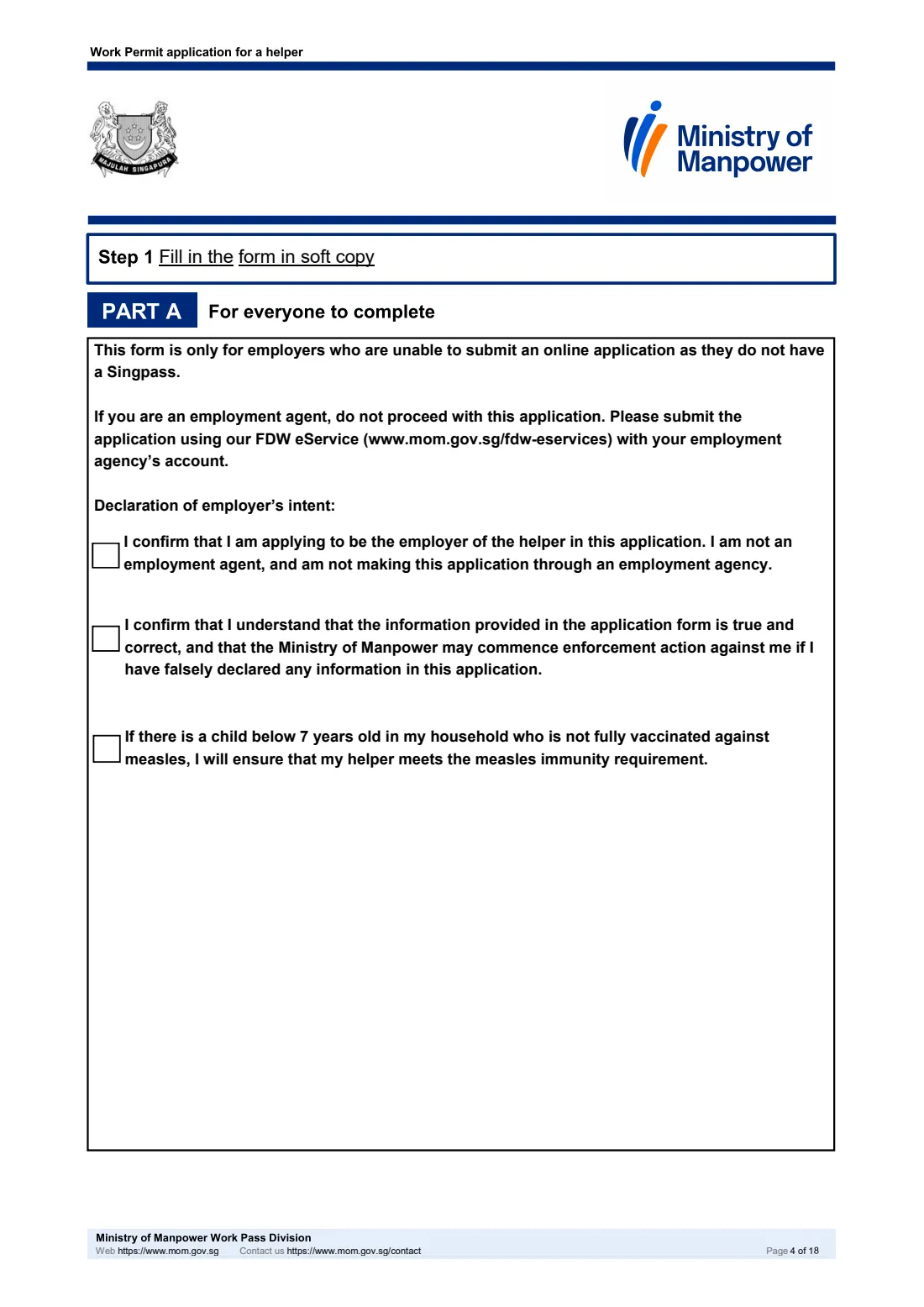 MOM Work Permit application for a helper (2026) Work Permit application for a helper (migrant domestic worker), including the Sponsorship and Joint Income schemes — page 4 of 18