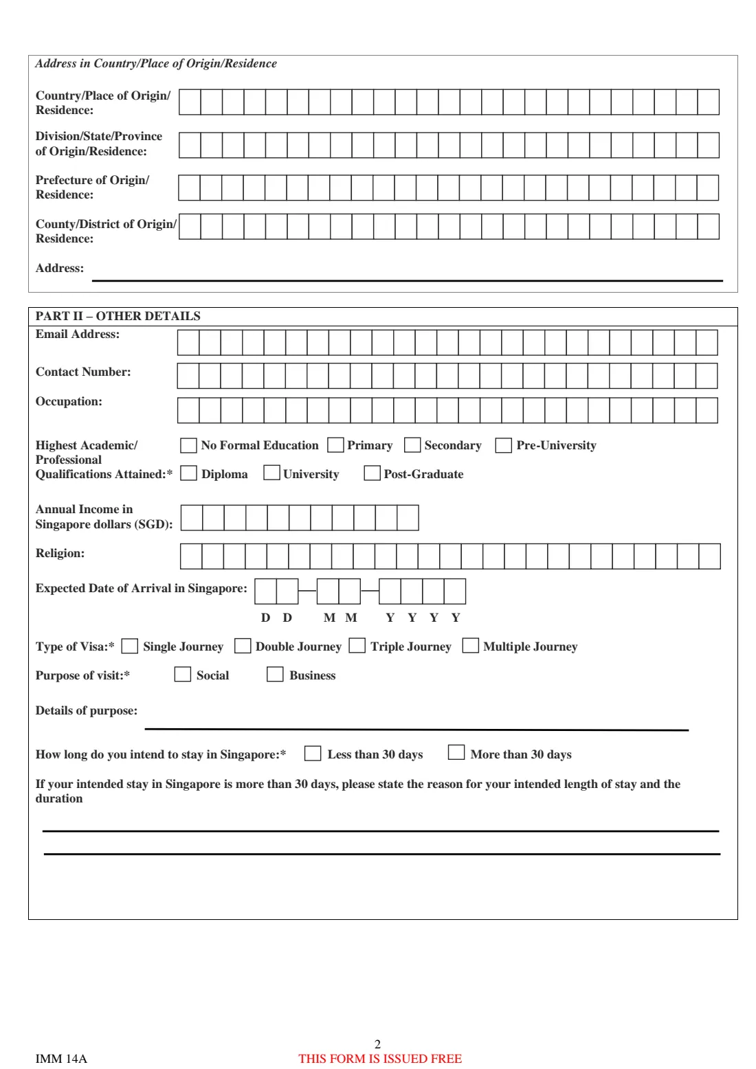 Form 14A (2026) Application for Entry Visa (Form 14A) — page 2 of 4