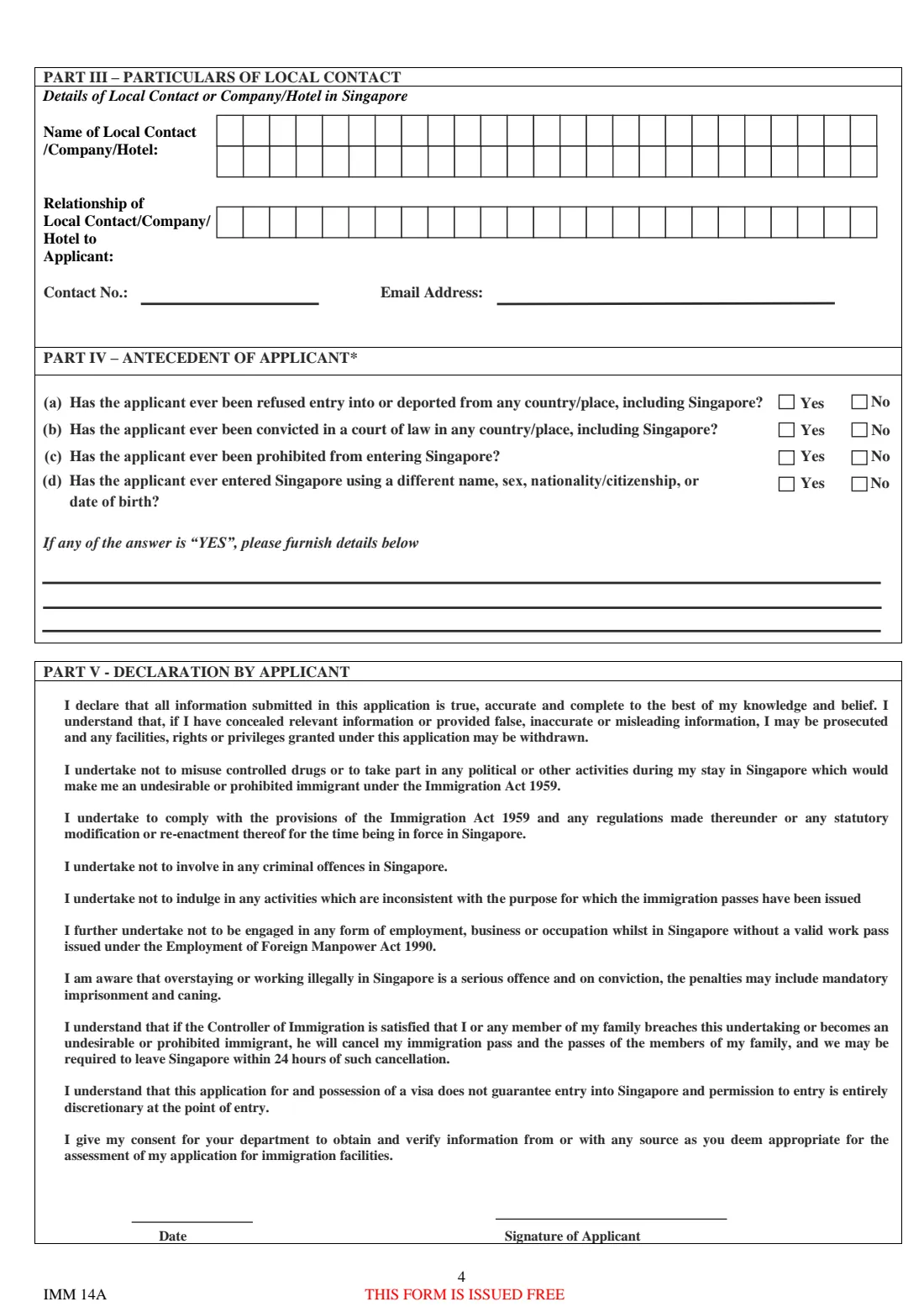 Form 14A (2026) Application for Entry Visa (Form 14A) — page 4 of 4