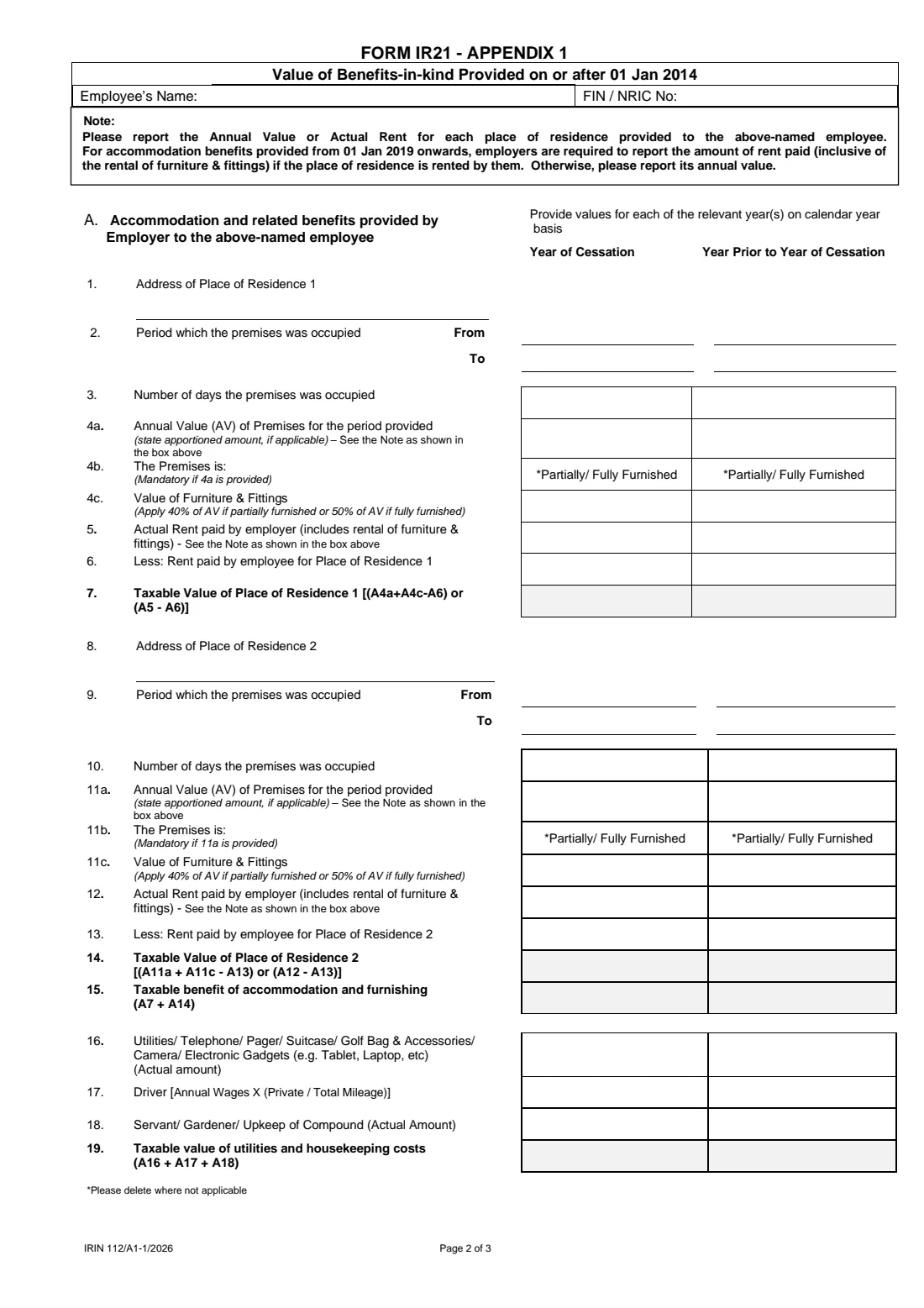 Form IR21 (2026) Notification of a Non-Citizen Employee's Cessation of Employment or Departure from Singapore — page 3 of 6