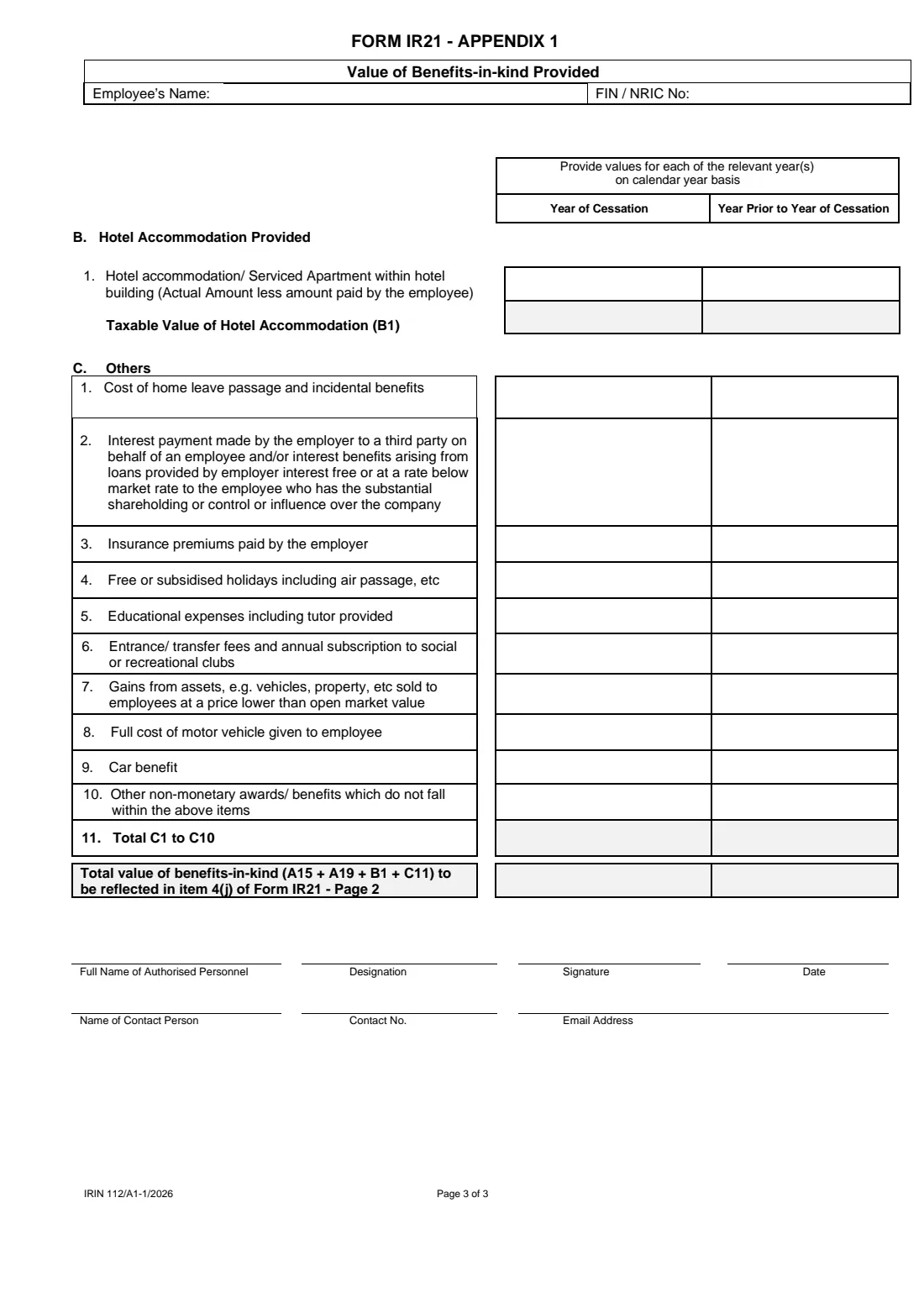 Form IR21 (2026) Notification of a Non-Citizen Employee's Cessation of Employment or Departure from Singapore — page 4 of 6