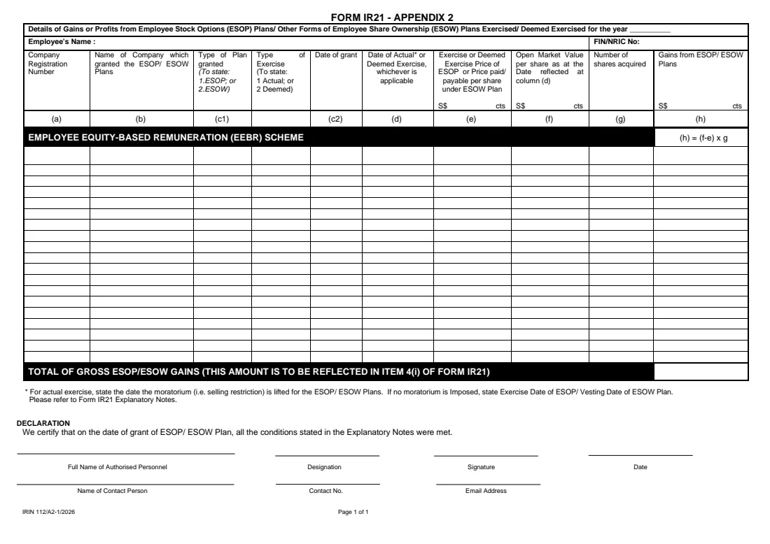 Form IR21 (2026) Notification of a Non-Citizen Employee's Cessation of Employment or Departure from Singapore — page 5 of 6