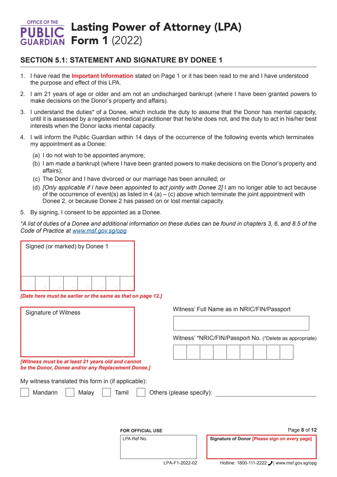 LPA Form 1 (2022) Lasting Power of Attorney — LPA Form 1 (standard powers), hardcopy — page 10 of 14