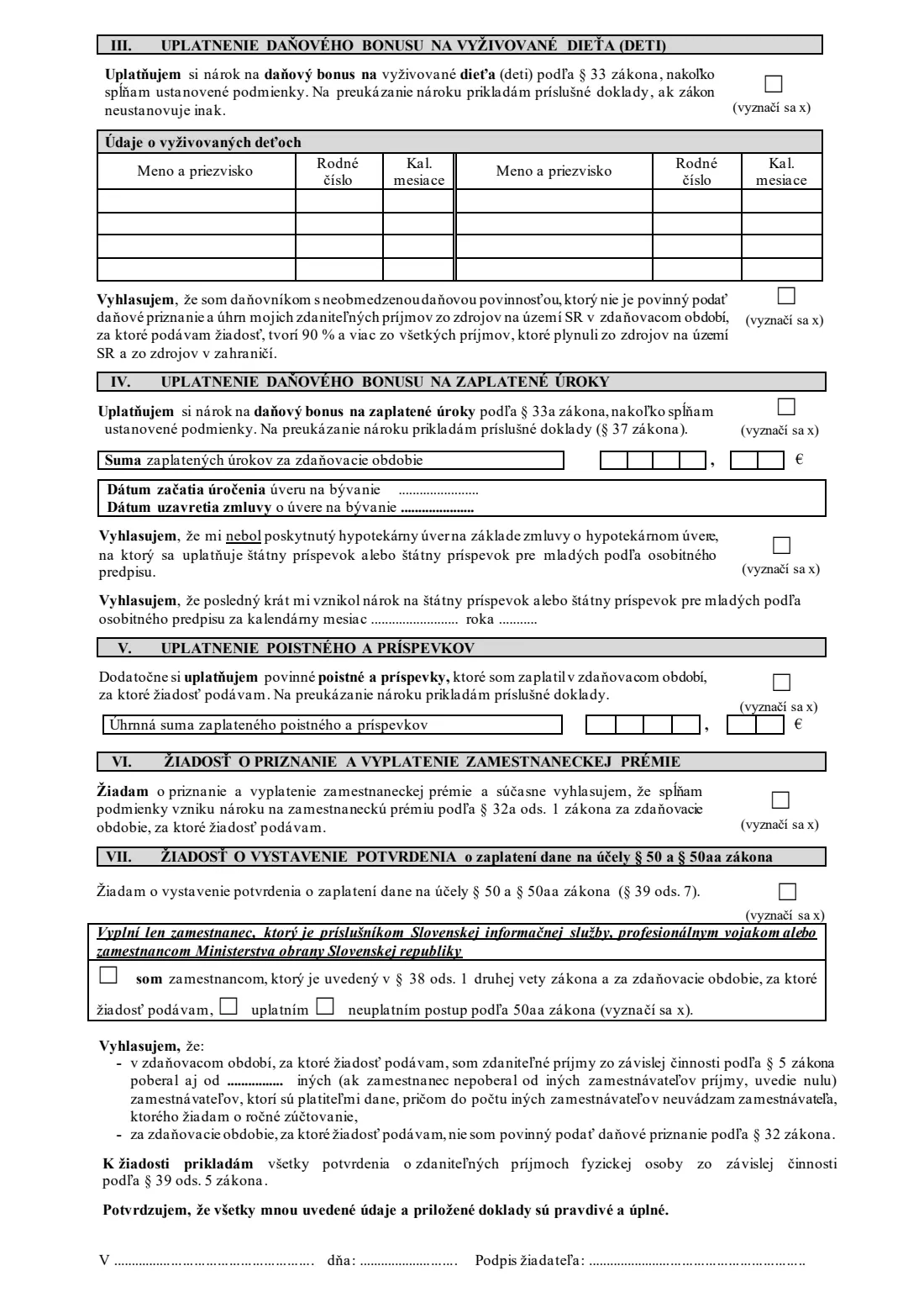 Request for the employer's annual tax reconciliation (žiadosť o ročné zúčtovanie, ŽIA38) (2025) Žiadosť o vykonanie ročného zúčtovania preddavkov na daň z príjmov zo závislej činnosti — page 2 of 4