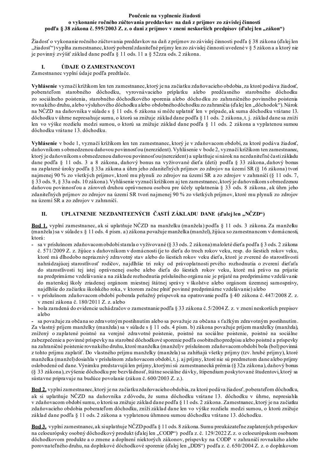Request for the employer's annual tax reconciliation (žiadosť o ročné zúčtovanie, ŽIA38) (2025) Žiadosť o vykonanie ročného zúčtovania preddavkov na daň z príjmov zo závislej činnosti — page 3 of 4