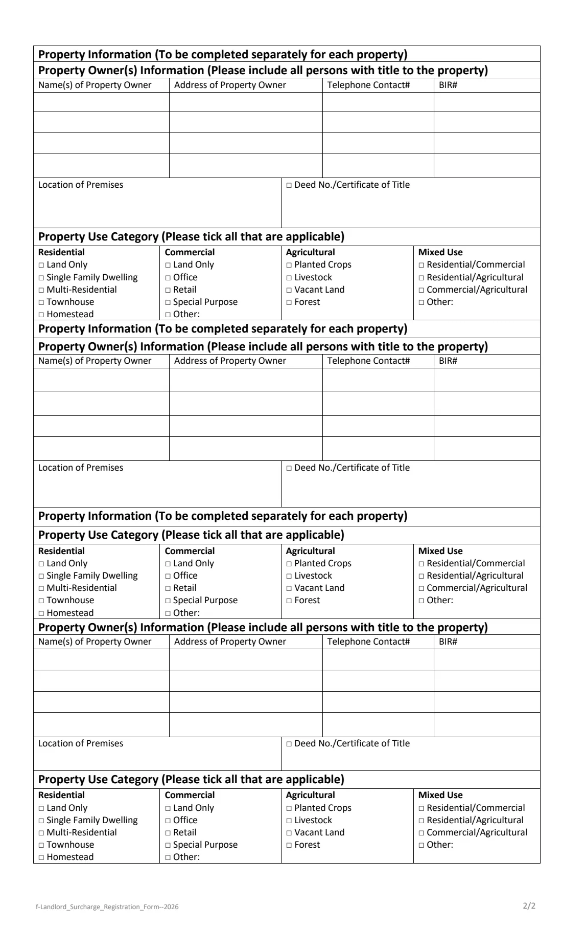 Landlord surcharge registration (2026) Landlord Business Surcharge Registration Form — page 2 of 2
