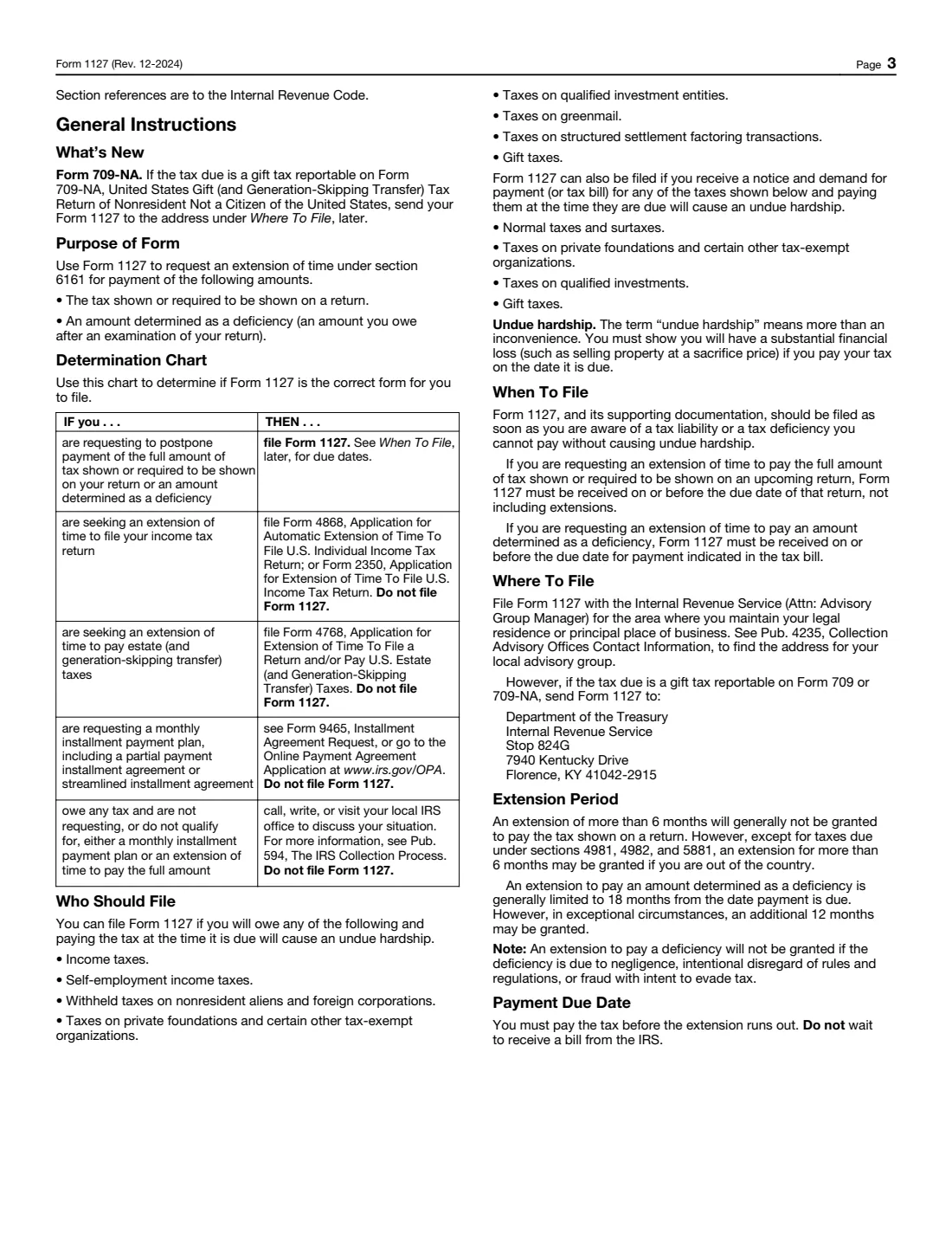 Form 1127 (2024) Application for Extension of Time for Payment of Tax Due to Undue Hardship — page 3 of 4
