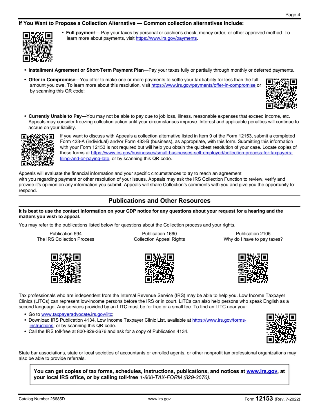 Form 12153 (2022) Request for a Collection Due Process or Equivalent Hearing — page 4 of 4