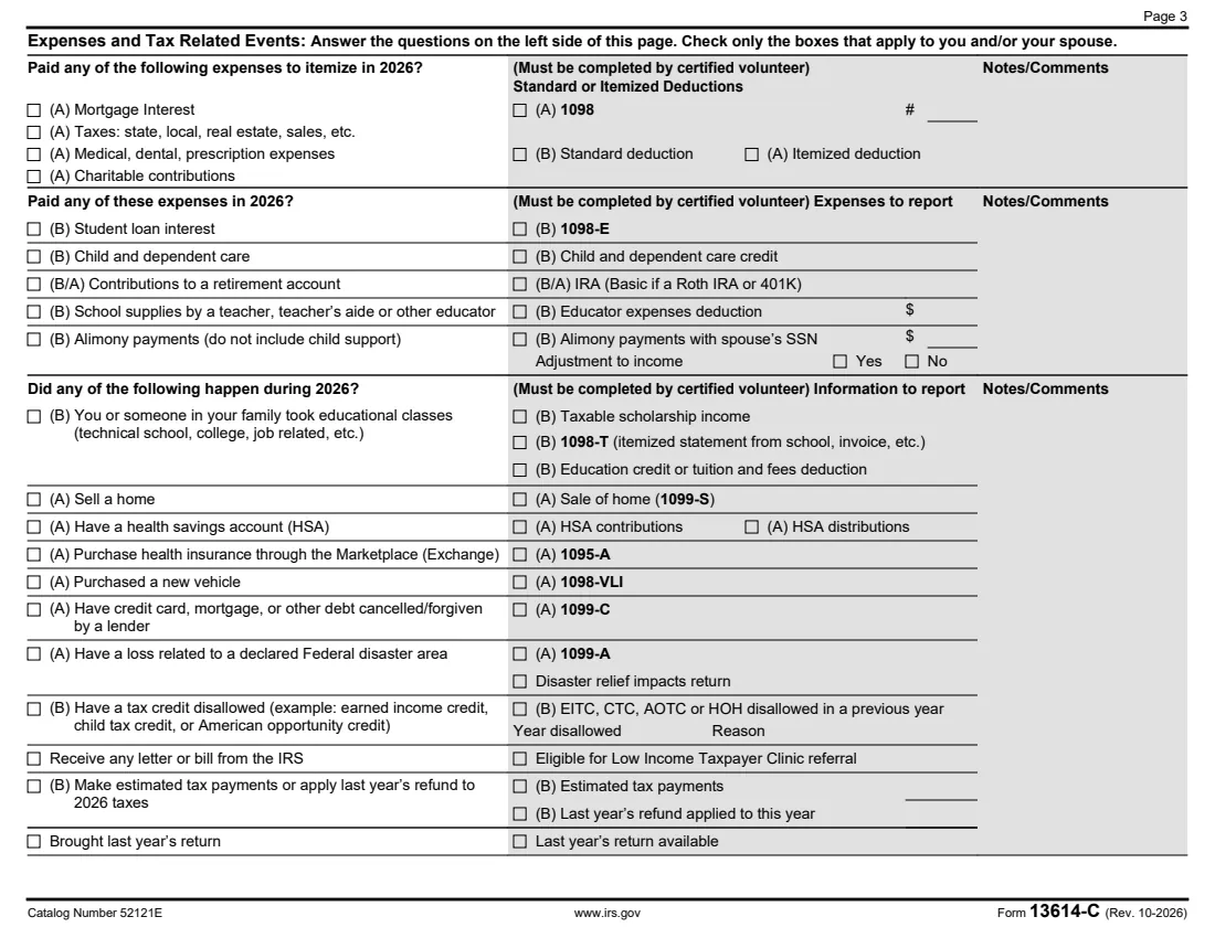 Form 13614-C (2026) Intake/Interview and Quality Review Sheet (VITA/TCE) — page 3 of 6