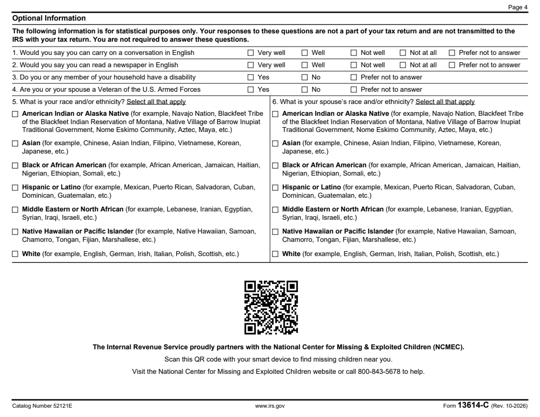 Form 13614-C (2026) Intake/Interview and Quality Review Sheet (VITA/TCE) — page 4 of 6