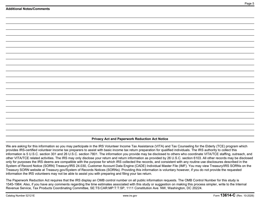 Form 13614-C (2026) Intake/Interview and Quality Review Sheet (VITA/TCE) — page 5 of 6