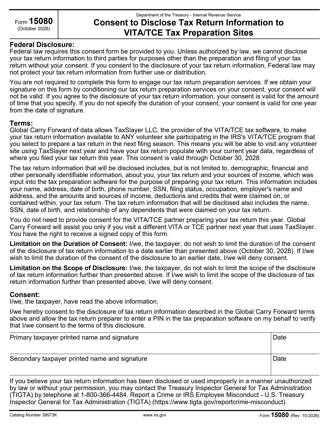 Form 13614-C (2026) Intake/Interview and Quality Review Sheet (VITA/TCE) — page 6 of 6