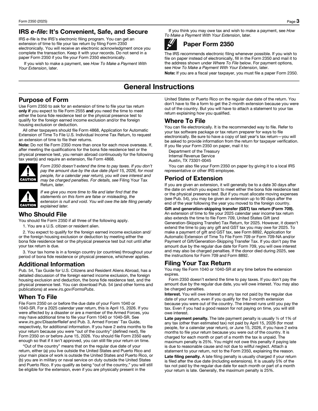 Form 2350 (2025) Application for Extension of Time To File U.S. Income Tax Return (U.S. Citizens and Resident Aliens Abroad) — page 3 of 4