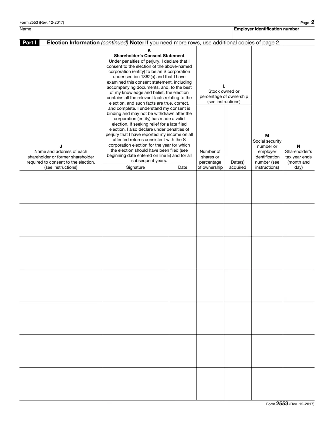 Form 2553 (2017) Election by a Small Business Corporation — page 2 of 4