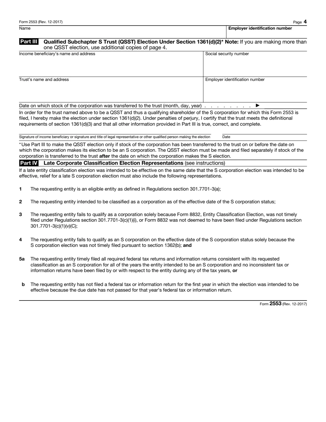 Form 2553 (2017) Election by a Small Business Corporation — page 4 of 4