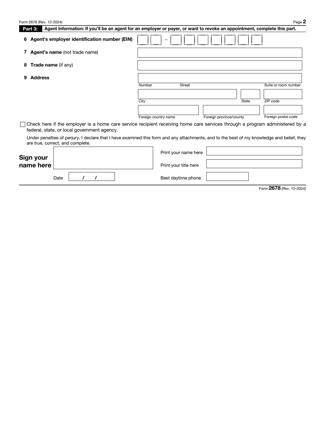 Form 2678 (2024) Employer/Payer Appointment of Agent — page 2 of 2
