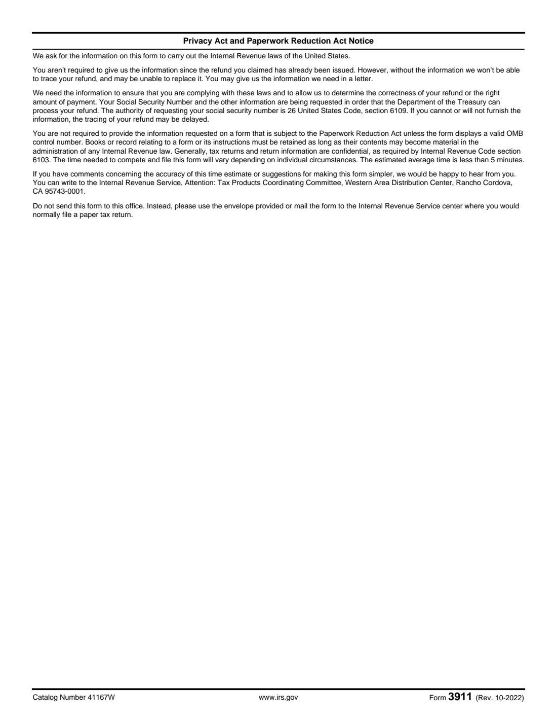 Form 3911 (2022) Taxpayer Statement Regarding Refund — page 2 of 2